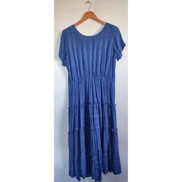 NWT Soft Surroundings Kara Tiered Maxi Dress Blue Shimmer Sequin Size Large $150 - Picture 3 of 11